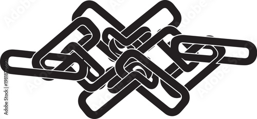 Black chain link icons, chainlink fence elements, metal chain links, vector chain graphics