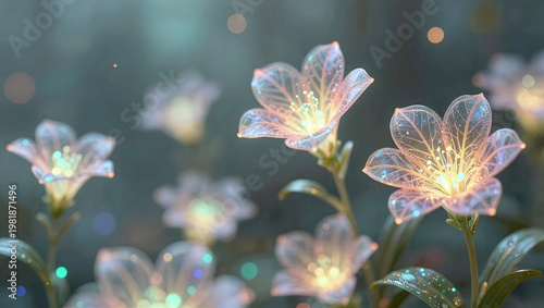 Futuristic Bioluminescent Flowers with Glowing Translucent Petals
