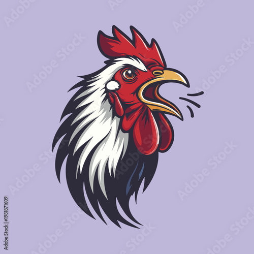 Hahn Illustration Kopf Profil krähen Vektor roter Kamm Geflügel Tierlogo Hahnkopf Zeichnung Maskottchen stilisiert Bauernhof