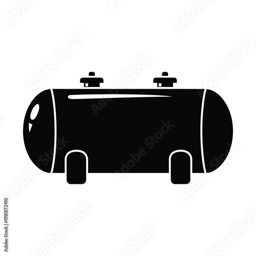 Industrial gas tank vector icon, black silhouette of propane storage cylinder, pressurized fuel container for energy and heating, heavy duty metal liquid tank illustration