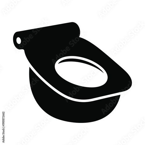 Minimalist toilet bowl icon vector, black and white bathroom ceramic commode silhouette, modern sanitary ware symbol for restroom signage and plumbing service branding