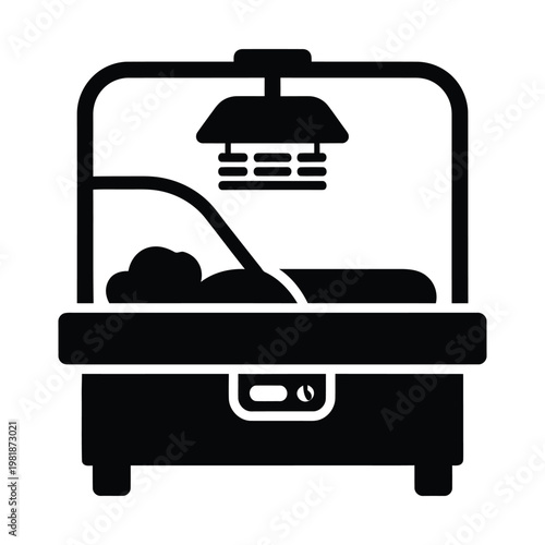Neonatal incubator icon for newborn intensive care, medical baby warmer silhouette vector, pediatric hospital equipment for premature infant health and nursery monitoring