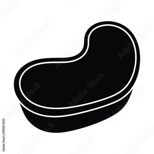 Medical kidney dish icon, black silhouette of a surgical emesis basin vector, stainless steel medical tray symbol for healthcare and clinical procedure illustrations