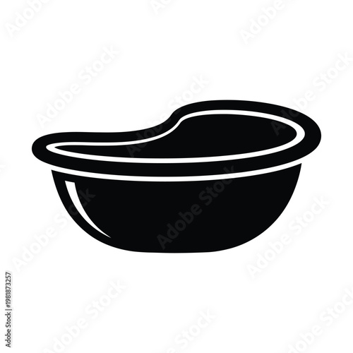 Medical kidney dish icon, black silhouette of a surgical emesis basin vector, stainless steel medical tray symbol for healthcare and clinical procedures