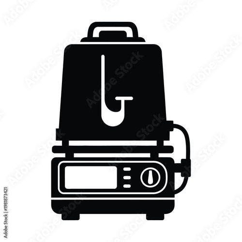 Industrial laboratory centrifuge icon, scientific medical equipment vector, black silhouette of lab diagnostic machine for blood testing and chemical research analysis