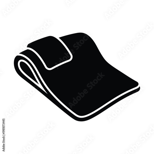Black folded blanket vector icon, minimalist warm throw rug illustration, cozy fabric textile symbol, solid black bedding and home decor graphic element