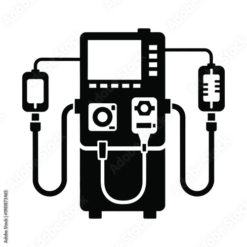 Hemodialysis machine vector icon, medical dialysis equipment for kidney failure treatment, hospital blood filtration system silhouette, clinical renal therapy device