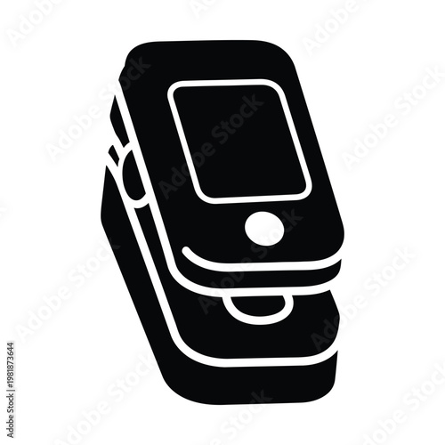 Pulse oximeter medical icon vector, fingertip blood oxygen saturation monitor silhouette, digital heart rate sensor device for healthcare and clinical diagnostic use