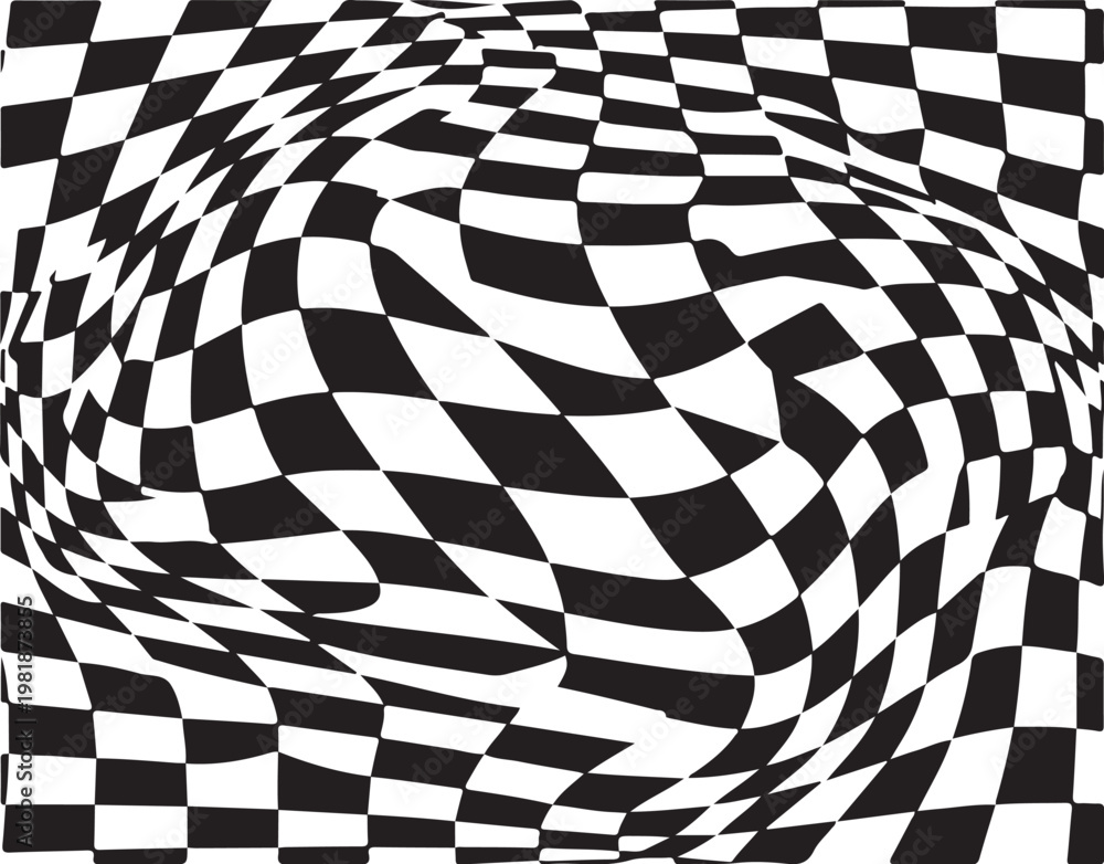 Obraz premium Optical illusion, black and white checkered pattern, 3D sphere, geometric design element