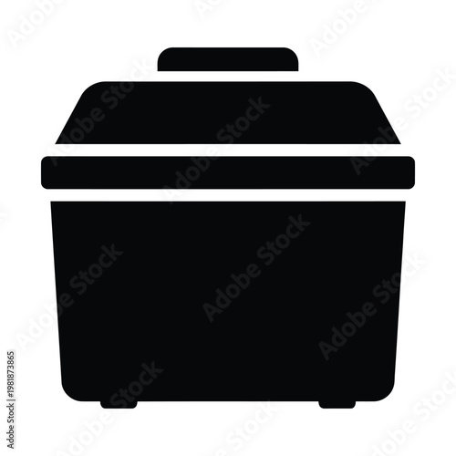 Minimalist cooler box vector icon, black silhouette of portable ice chest for camping and travel, insulated food storage container symbol for outdoor picnic and beach trips