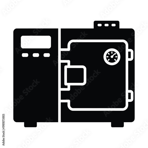 Medical autoclave sterilizer vector icon, professional laboratory sterilization equipment silhouette, dental clinic steam sterilizer machine for surgical tools and hygiene