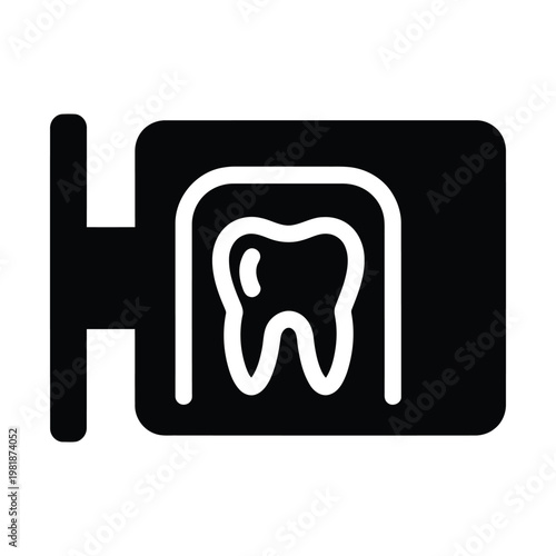 Dental clinic signboard vector icon, minimalist black and white tooth signage symbol, stomatology office outdoor board graphic, professional dentistry service logo