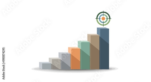 Business growth, target success, colorful bar chart, vector infographic elements