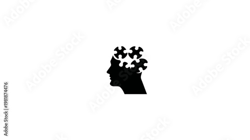 Conceptual icon of a human head with interlocking gears representing mental processes, logical thinking, intelligence, and problem-solving.