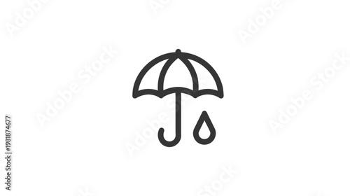 Umbrella and Raindrop Icon. Simple black outline symbol for weather, protection, rainy day, forecast, water, or climate.