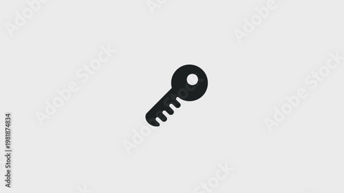 Minimalist black key icon on light gray background. Represents security, access, password, privacy, and unlocking solutions.