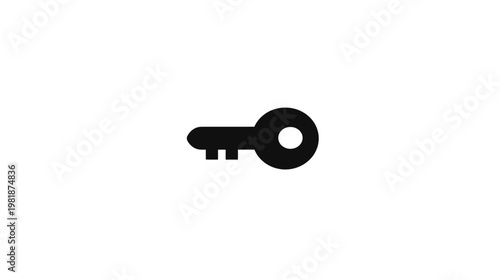 Minimalist black key icon representing security, access, privacy, password, unlock, solution, and digital data protection on a white background.