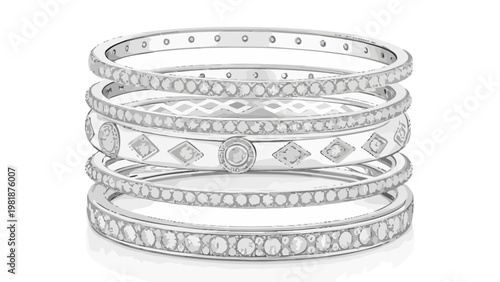 Stacked diamond bracelets with elegant spacing on white background luxury jewelry composition