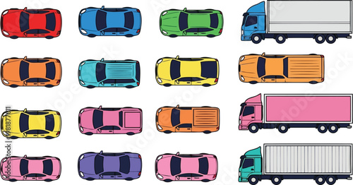 Directly Above Flat Lay Vehicles and Shipping Lorries