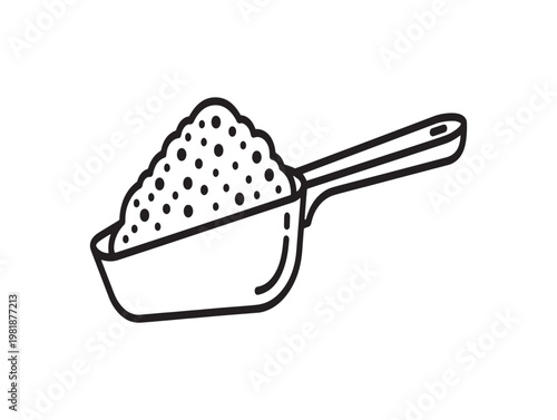 Hand drawn illustration of a scoop filled with small grains or seeds