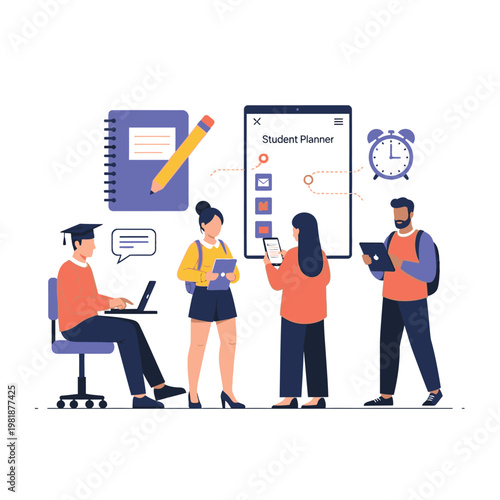 Group of Students Learning and Collaborating in Classroom.