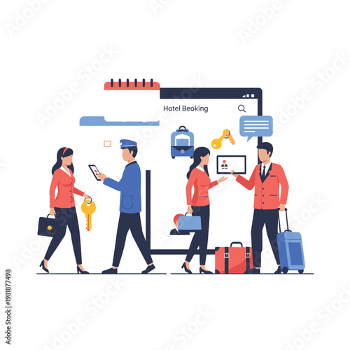 Group of travelers at airport counter waiting for checkin.