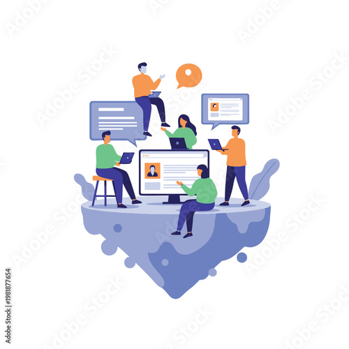 Group of People Collaborating Around Multiple Screens In Online Teamwork.