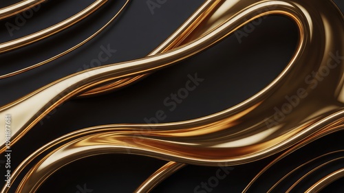 A close-up view of a shiny golden abstract design on a black background