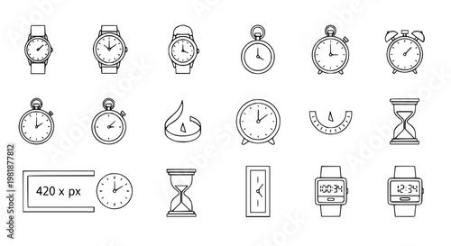 Time watch clock icon collection filled and outline timer vector symbols