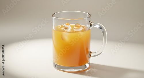 Refreshing Orange Juice with Ice Cubes in a Clear Glass Mug, Studio Shot.