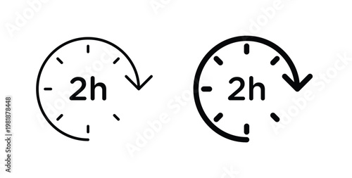 2 hours icon in black and white color. Solid and linear icons