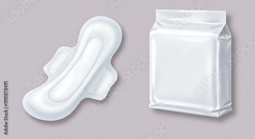 Sanitary Pad and Packaging - Clean White Feminine Hygiene Product Still Life.