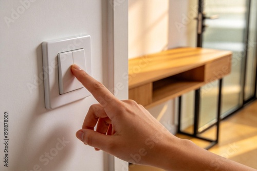 Hand pressing light switch on wall