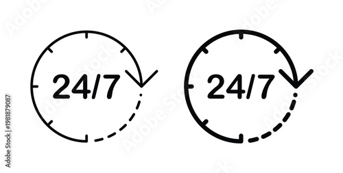 24 Hours a day service icon in black and white color. Solid and linear icons