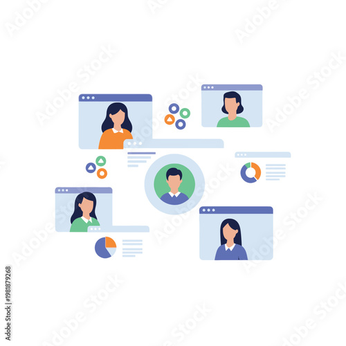 Group of video conference avatars representing team members.
