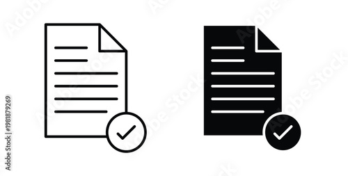 Accept document icon in black and white color. Solid and linear icons