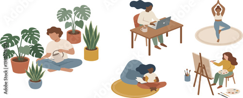 Isometric Vector People Set Featuring Walking and Sitting Figures with Shadows for Architectural Diagrams