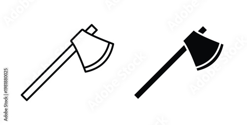 Axe icon in black and white color. Solid and linear icons