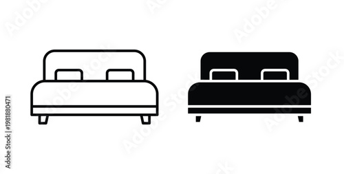 Bed icon in black and white color. Solid and linear icons