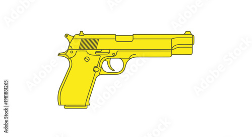 Yellow Handgun Outline Silhouette, Isolated on White Background
