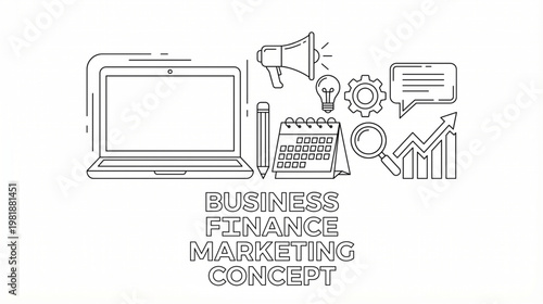 Business Finance and Marketing Concept Line Art Illustration.