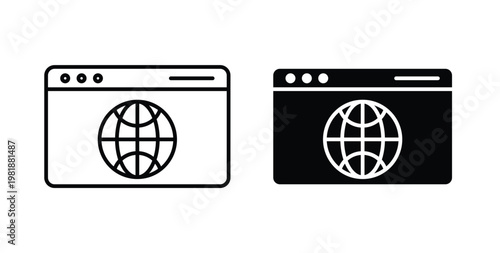Browser icon in black and white color. Solid and linear icons