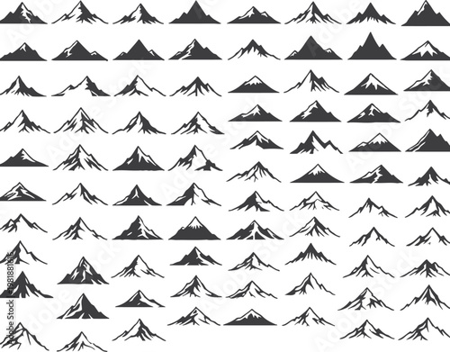 Multiple mountain peaks in various shapes and sizes in black silhouette