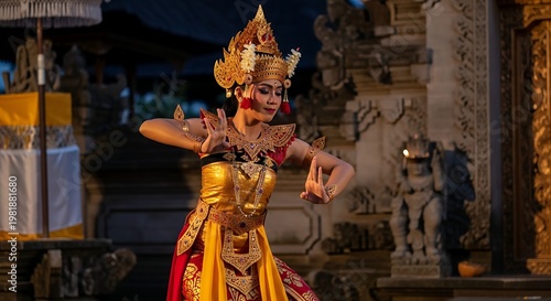 Elegant Balinese Dancer Performing Legong Dance in Cultural Setting