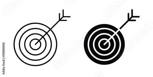 Bulls eye icon in black and white color. Solid and linear icons