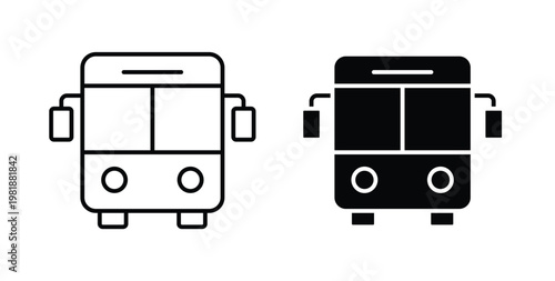 Bus icon in black and white color. Solid and linear icons
