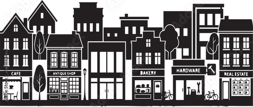 Suburban Main Street Town City Silhouettes