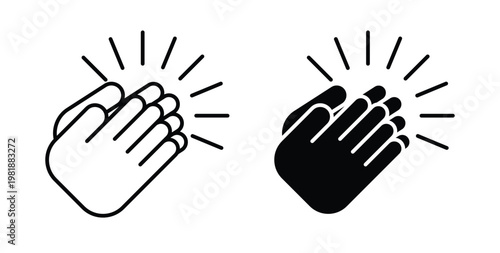 Clap icon in black and white color. Solid and linear icons