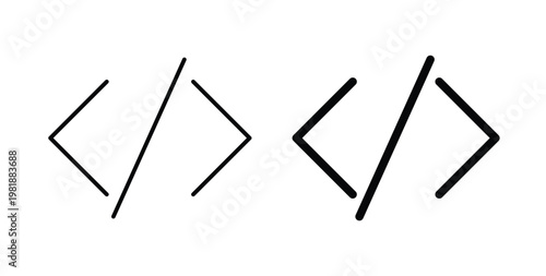 Code icon in black and white color. Solid and linear icons