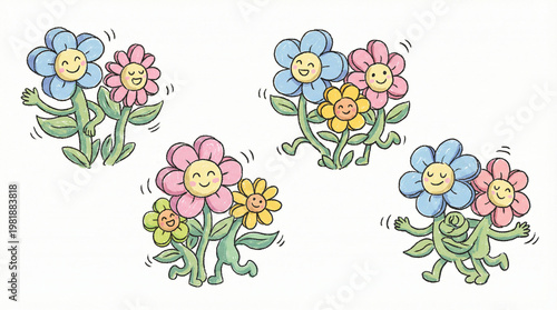 Happy Dancing Cartoon Flowers.